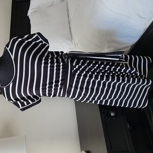 WHBM Black & White Striped Faux Wrap Dress